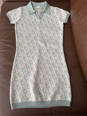 Kith Polo Knit Dress in Mint and Heathered Pink-Beige